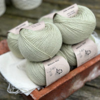 Balls of pale green yarn
