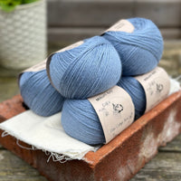 Balls of blue yarn