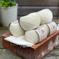 Balls of natural cream coloured yarn
