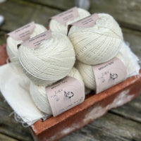 Balls of natural cream coloured yarn