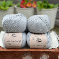 Balls of pale blue yarn
