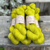 Five skeins of zingy green yarn