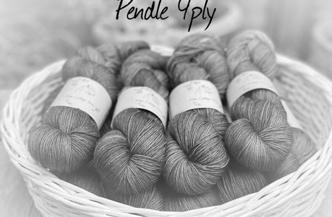 Black and white image of skeins of yarn with "Pendle 4ply" overlaid in black text