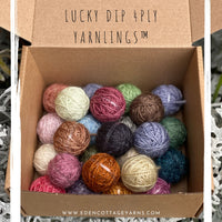 Box of 24 Yarnlings. "Lucky Dip 4ply Yarnlings" is shown in text at the top of the image.