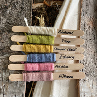 Colours for the Floral Mandala Shawl shown on Lollipop sticks. Colours in shades of pink, cream, blue, green and yellow